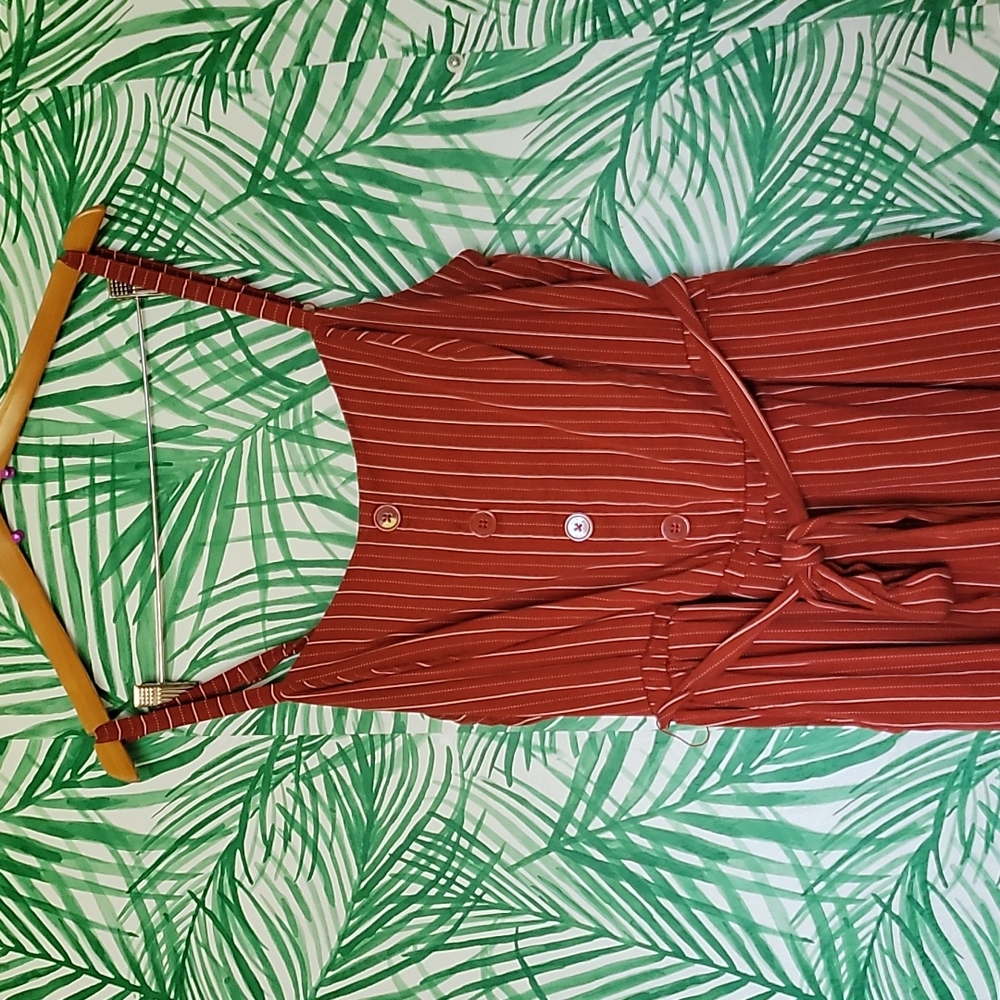 Rust Orange Striped Wide Leg Jumpsuit - Picture 1 of 3